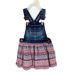 Jordache Overall Dress Girls 3T Blue Red Denim Top Heart Print Skirt Kid…